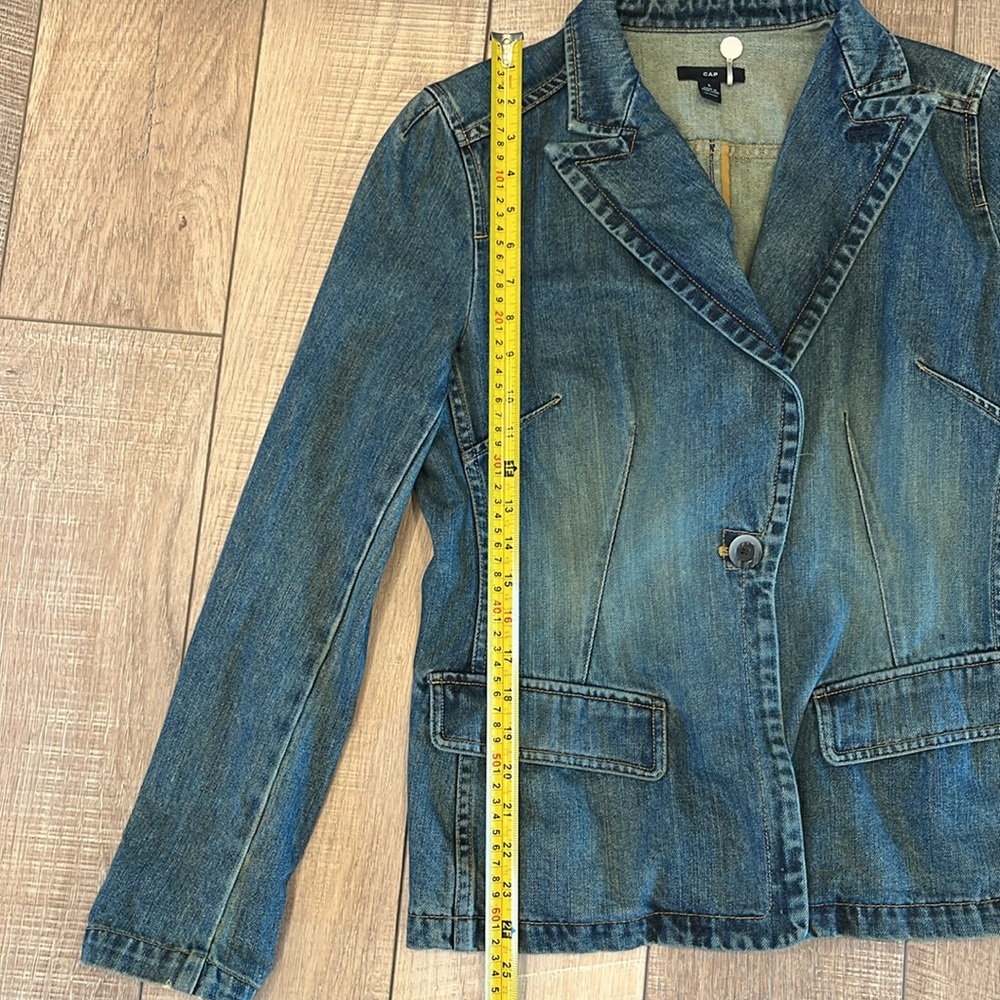Gap long sleeve 100% cotton denim blazer single button from pocket fitted SZ L - Picture 12 of 16